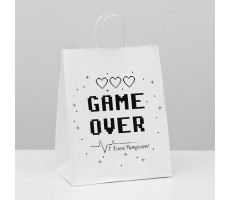 Пакет подарочный с приколами, крафт «Game Over», белый, 24 х 14 х 30 см