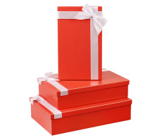 Набор прямоугольных коробок 3 в1 Однотонные красные с лентой (19*12*7,5-15*10*5см)