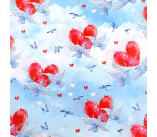 Бумага упаковочная крафт белый  «Любовь и голубь», 50*70см