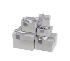 Набор квадратных коробок Однотонные серые с лентой 5 в1 (12*12*9-6*6*3см)